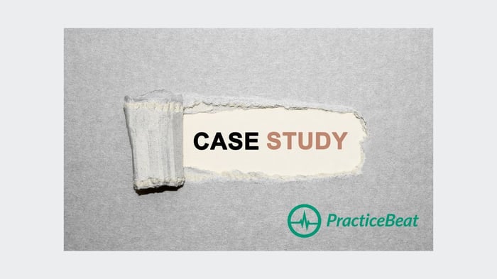 Image of ripped gray paper revealing the words 'CASE STUDY' on a beige background, with the PracticeBeat logo below, signifying a featured analysis of a successful healthcare digital marketing project.