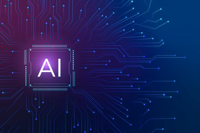 AI microchip with glowing circuits representing Google's 2025 artificial intelligence revolution in healthcare and digital marketing.
