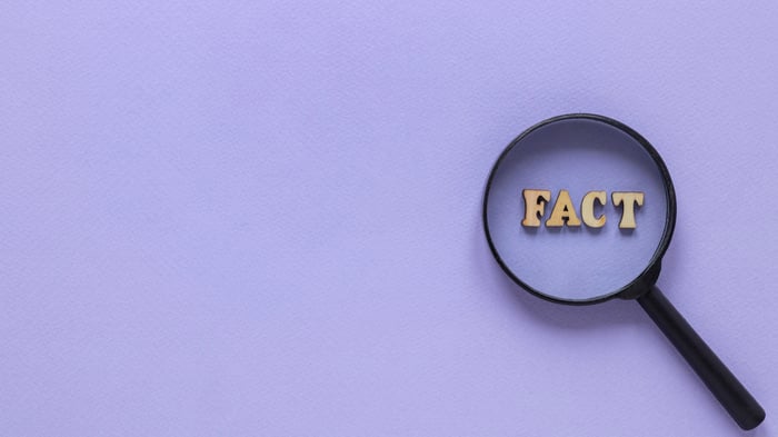 Healthcare SEO fact management concept with magnifying glass focusing on the word FACT.