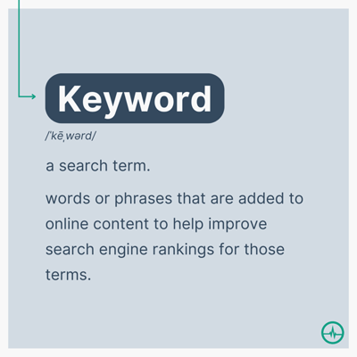 "Definition of the term 'Keyword' shown as a search term used in online content to improve search engine rankings."