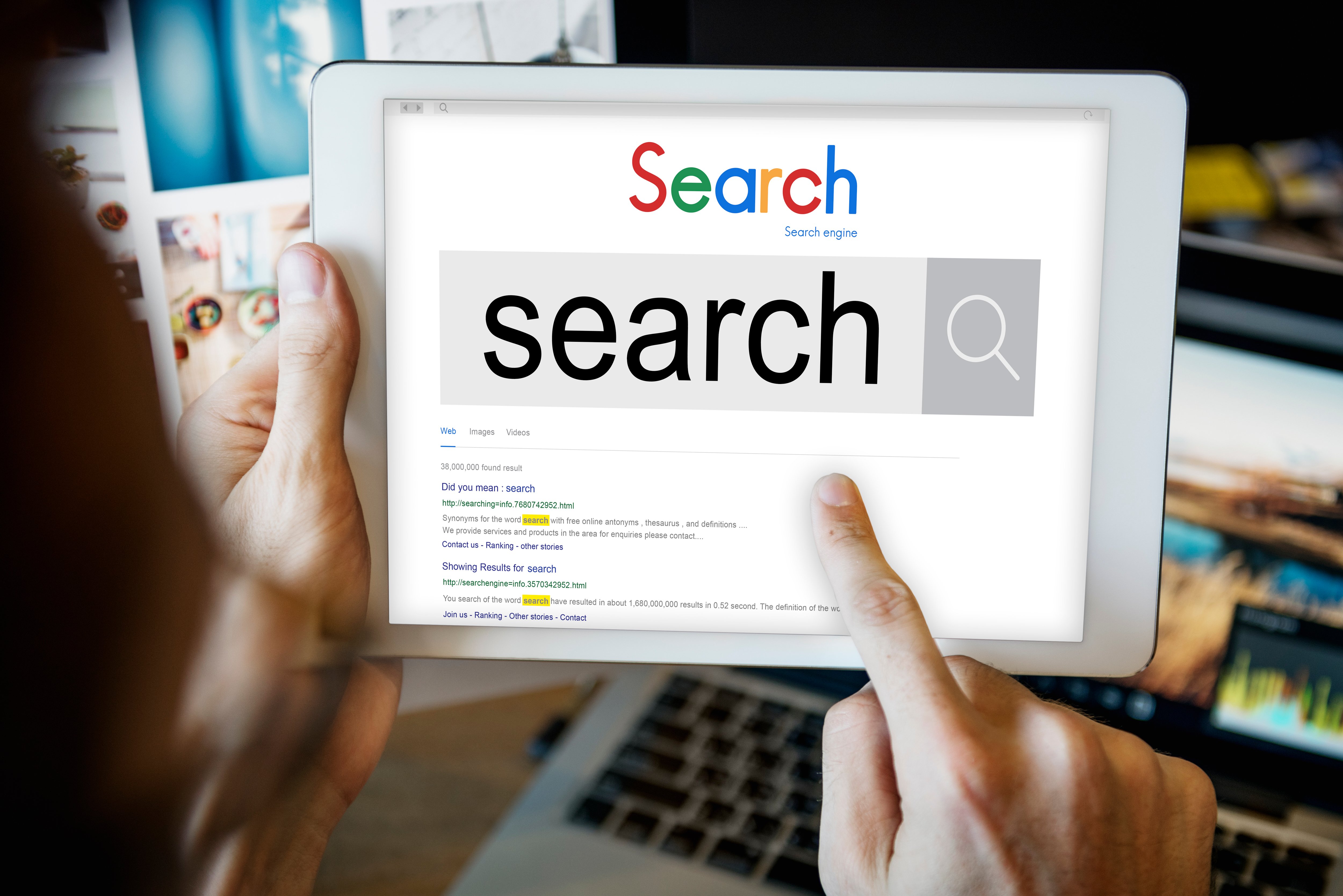 Close-up of a person searching online, symbolizing the core problem of big hospitals dominating search while local patients struggle to find nearby doctors.