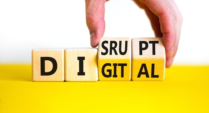 Concept of digital transformation shown by rearranging letter blocks, relevant to choosing an expert Healthcare SEO service.