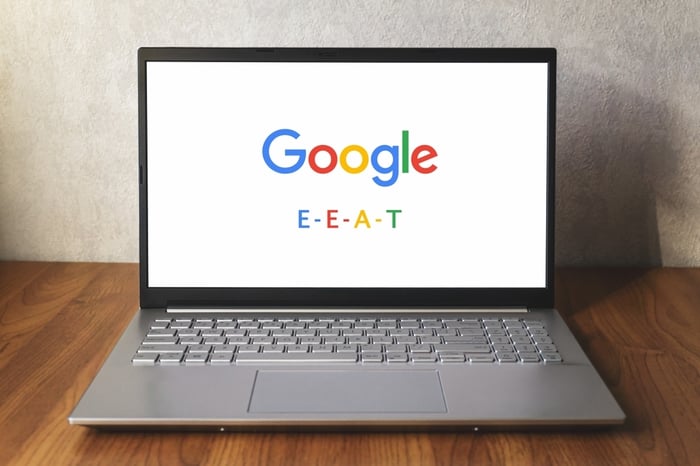 Google E-E-A-T on laptop screen illustrating best practices in medical practice website design and healthcare SEO.