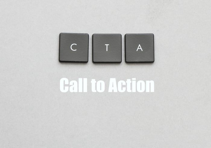 Three keyboard keys spelling 'CTA' above the text 'Call to Action,' illustrating the critical role of clear CTAs in Medical Website Development for patient acquisition.