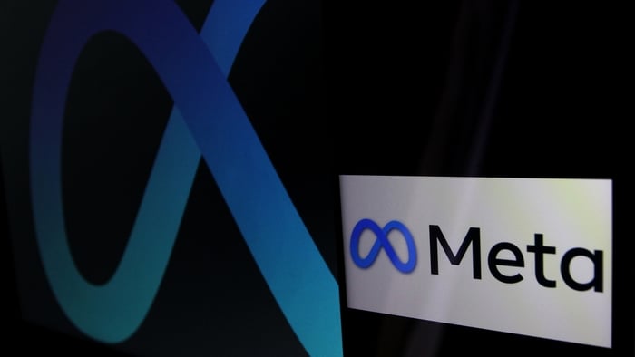 Meta logo displayed on a dark background, symbolizing data privacy concerns highlighted by the Flo Health–Meta case.