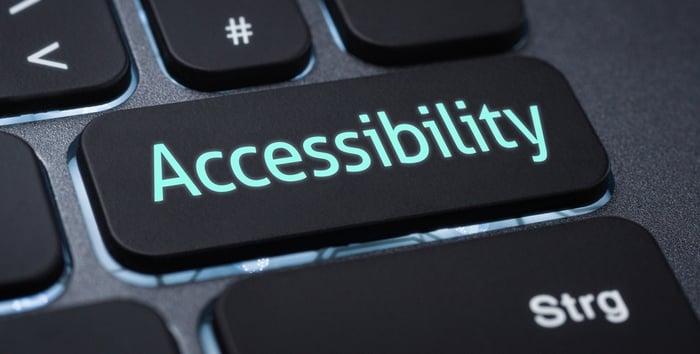 Close-up of a computer keyboard with an illuminated key labeled “Accessibility,” symbolizing the importance of digital accessibility in FCHQ medical website development.