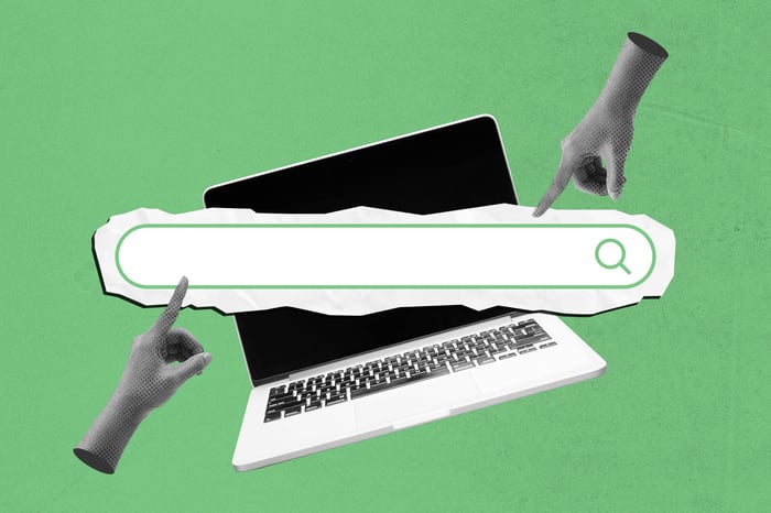 Abstract image showing a digital marketing search funnel on a laptop, representing the patient journey and online touchpoints for doctors.