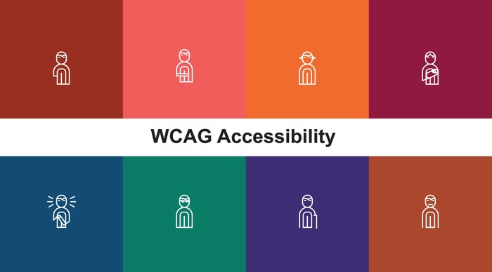 Colorful graphic showing diverse disability icons with the text “WCAG Accessibility,” representing inclusive and accessible design principles in medical website development.