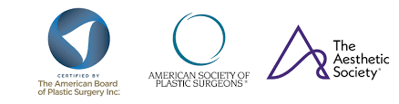 Logos of the American Board of Plastic Surgery (ABPS), American Society of Plastic Surgeons (ASPS), and The Aesthetic Society, serving as authority anchors for plastic surgery homepage development.